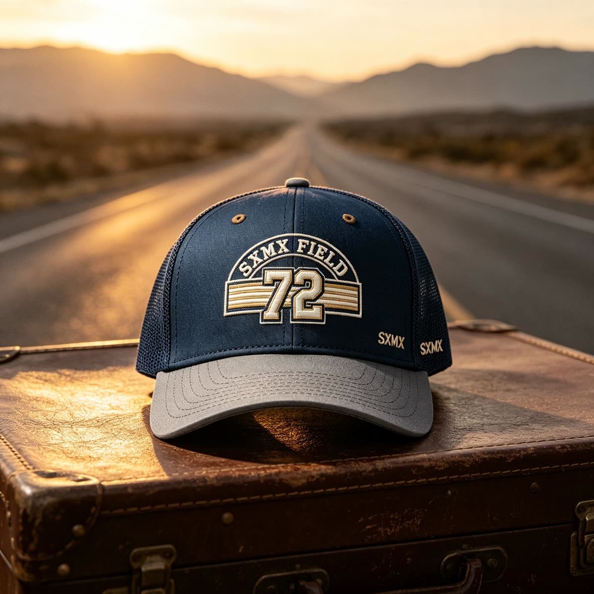 Custom Striped Patch Trucker Cap with Mesh Back scene