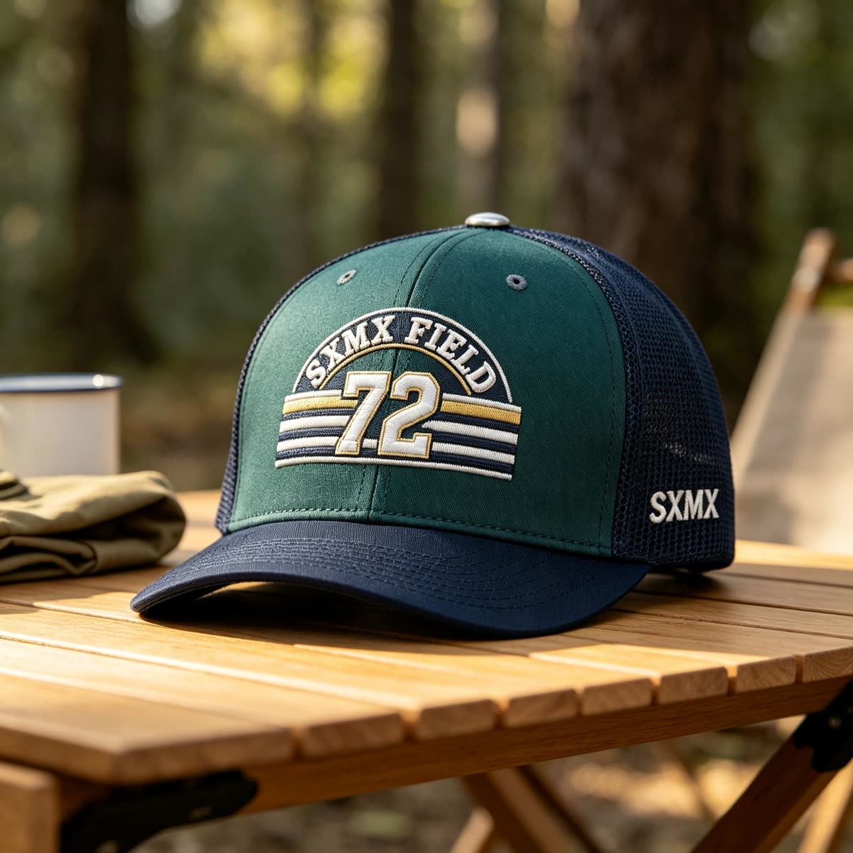 Custom Striped Patch Trucker Cap with Mesh Back scene