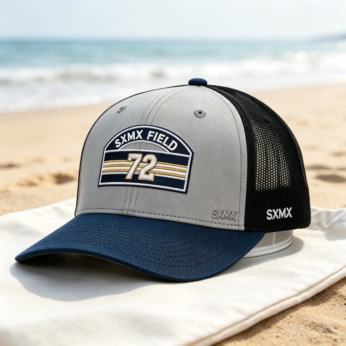 Custom Striped Patch Trucker Cap with Mesh Back scene