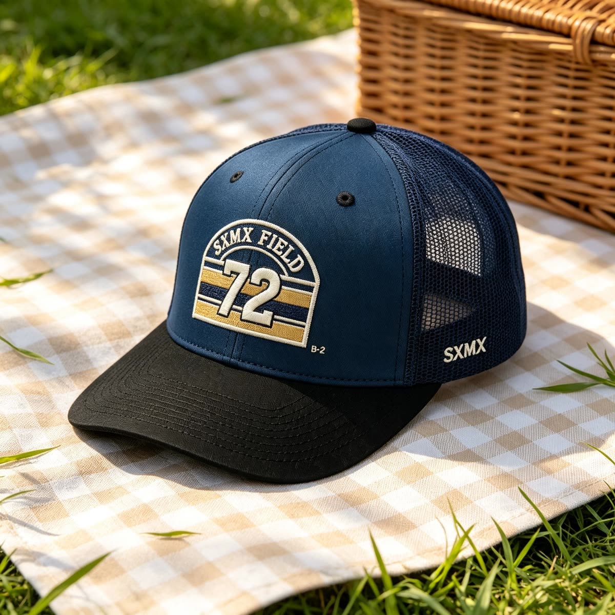 Custom Striped Patch Trucker Cap with Mesh Back scene