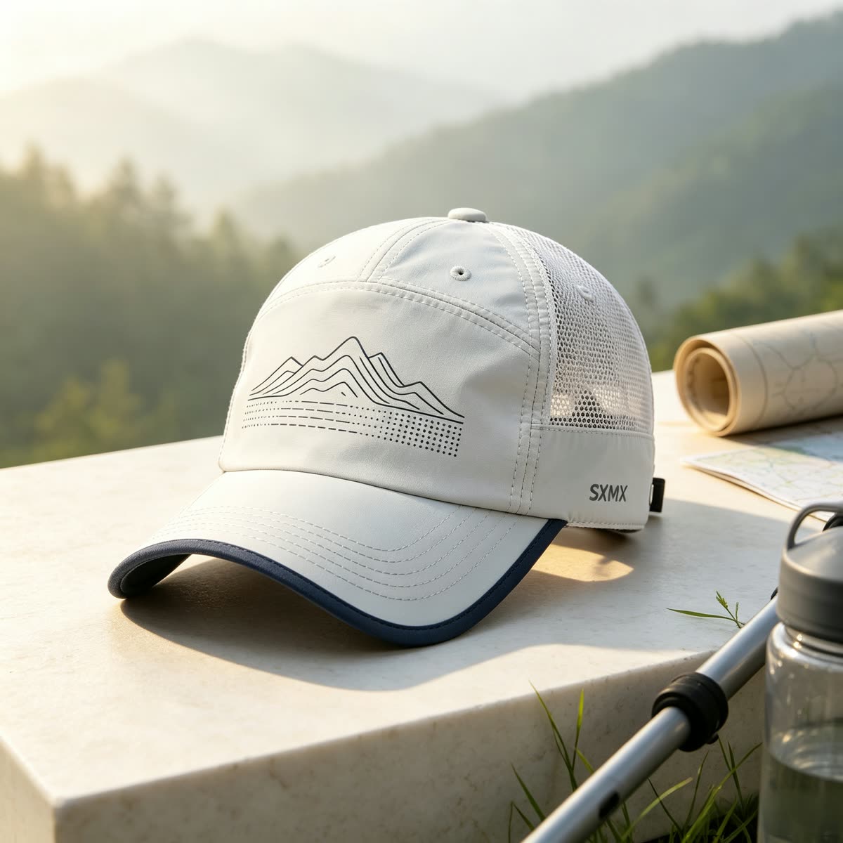 Custom Mountain Print Camp Cap with Mesh Back scene