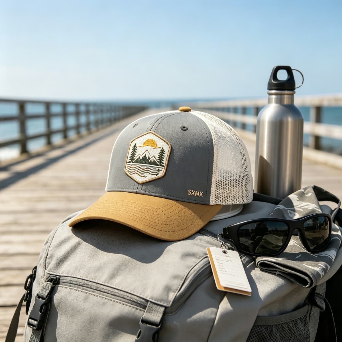 Custom Mountain Patch Trucker Cap with Black Mesh Back scene