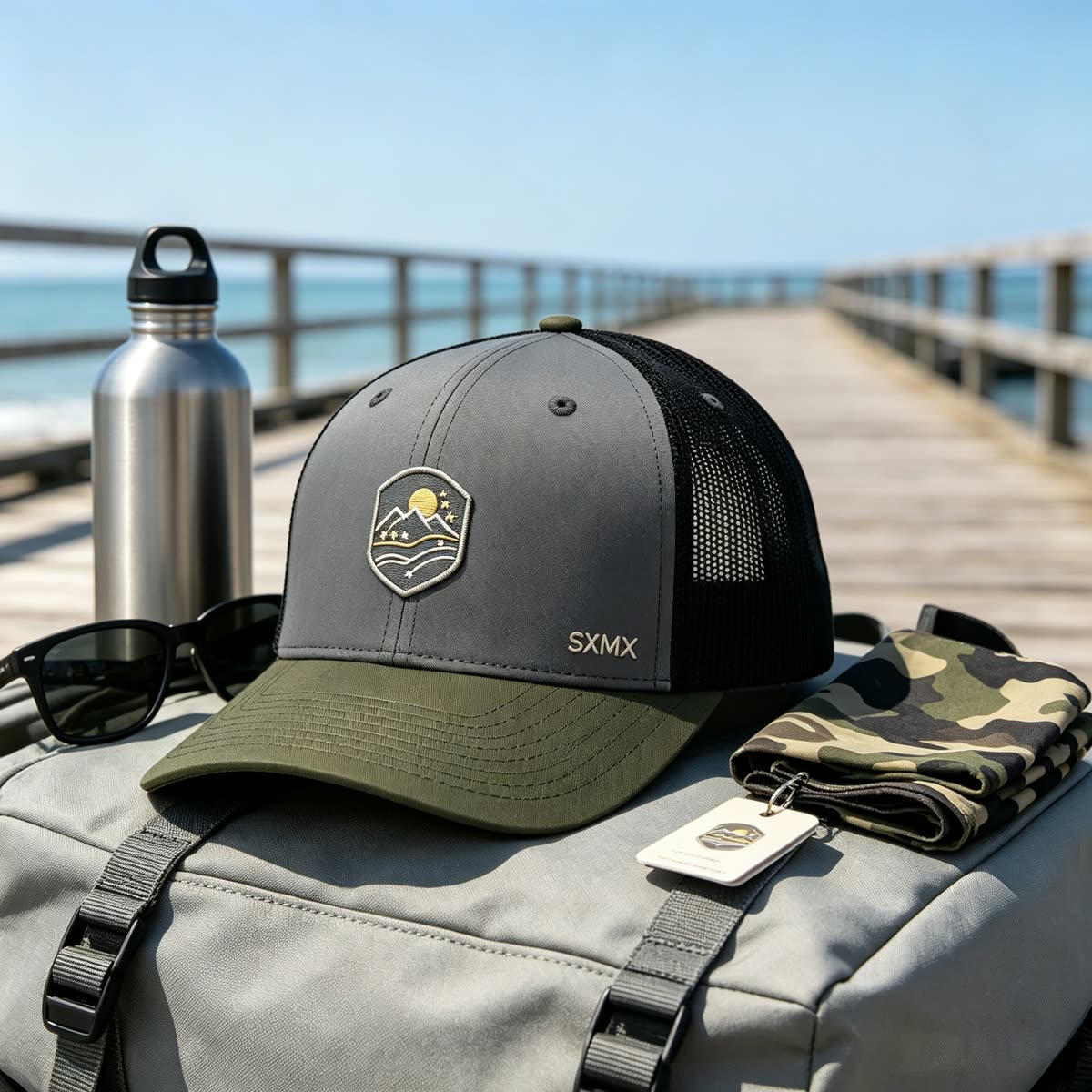 Custom Mountain Patch Trucker Cap with Black Mesh Back scene