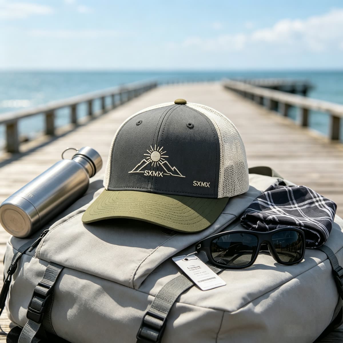 Custom Mountain Patch Trucker Cap with Black Mesh Back scene