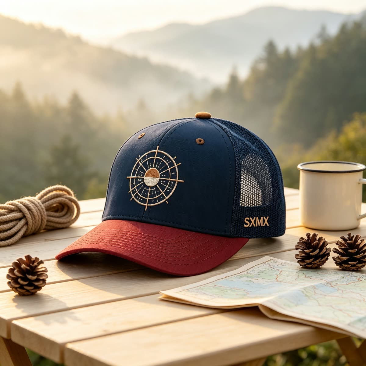Custom Mountain Patch Trucker Cap with Black Mesh Back scene