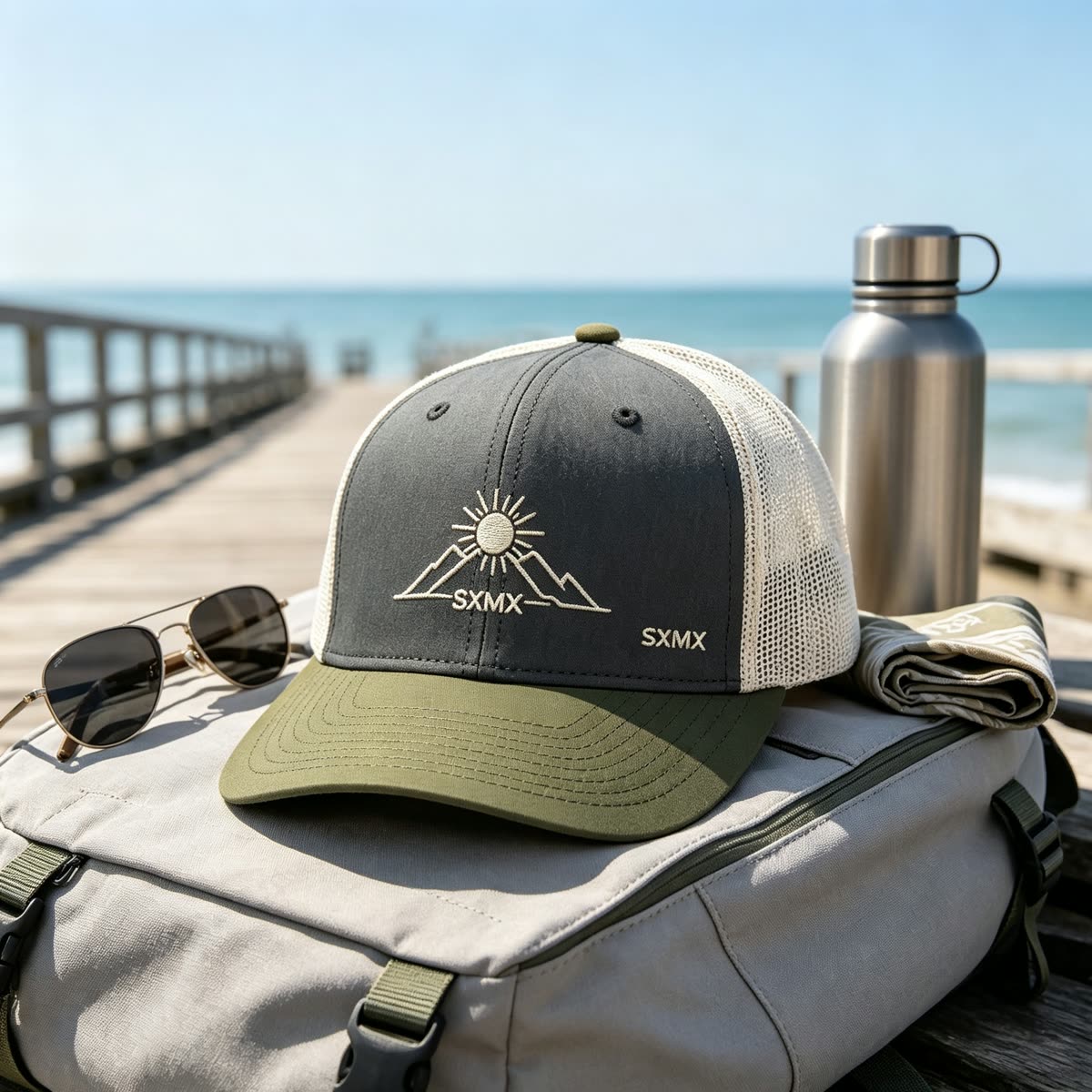 Custom Mountain Patch Trucker Cap with Black Mesh Back scene