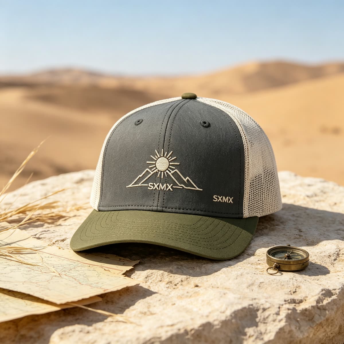 Custom Mountain Patch Trucker Cap with Black Mesh Back scene