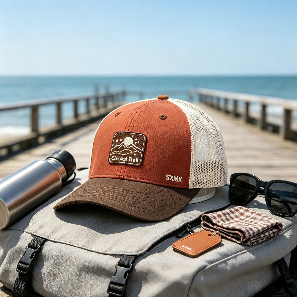 Custom Mountain Patch Trucker Cap with Black Mesh Back scene