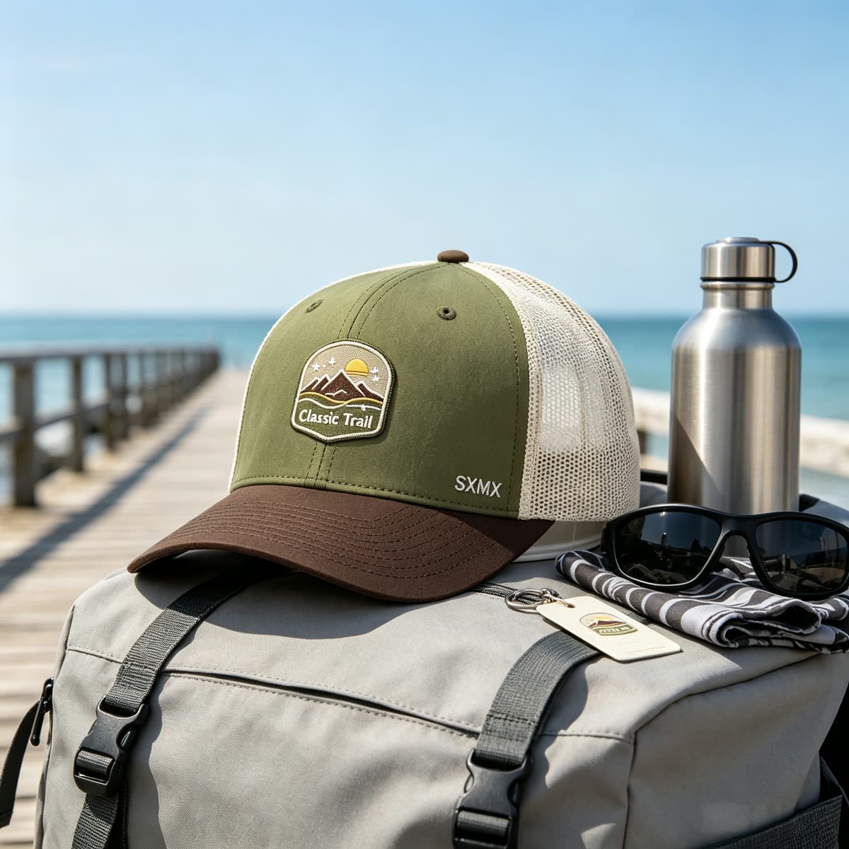 Custom Mountain Patch Trucker Cap with Black Mesh Back scene