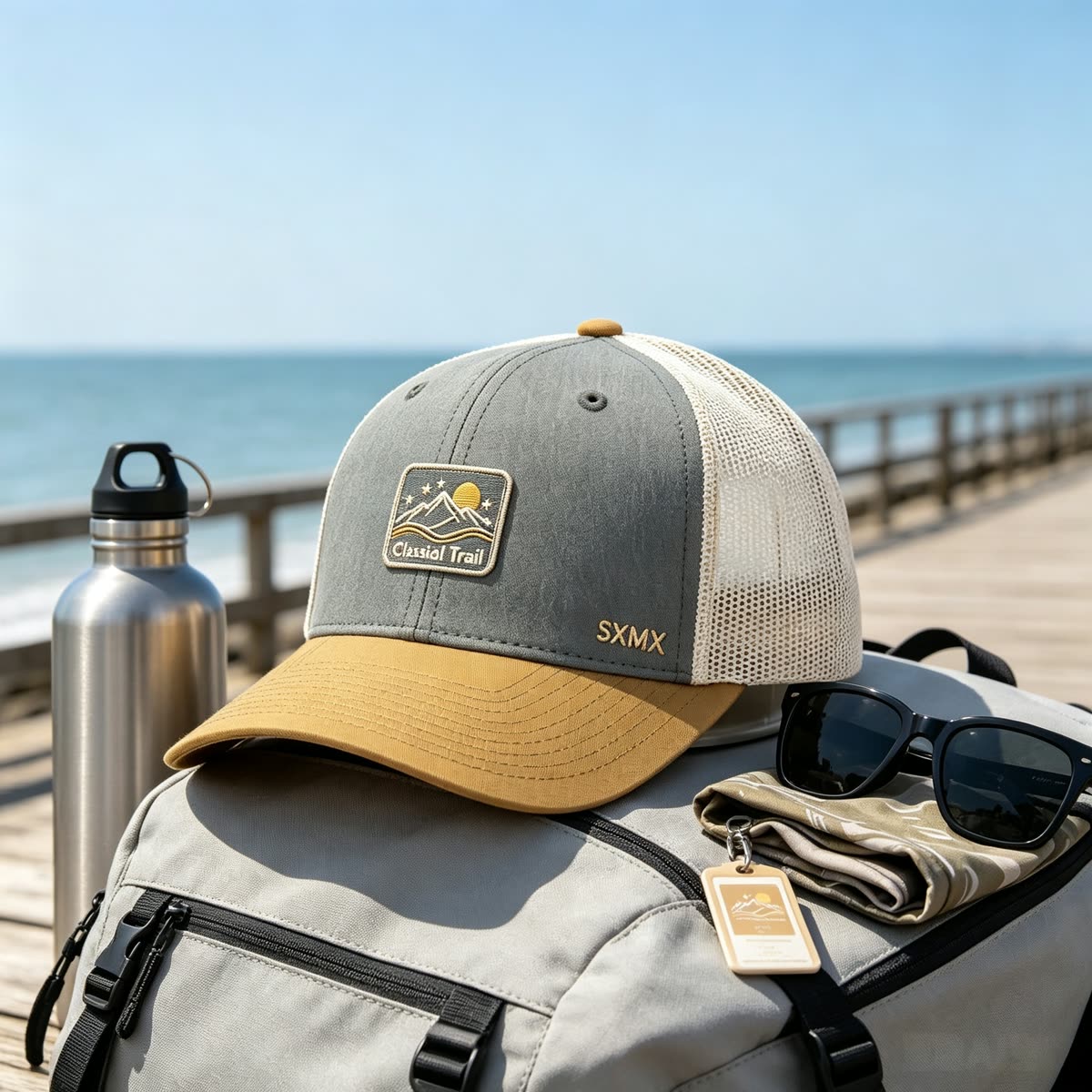 Custom Mountain Patch Trucker Cap with Black Mesh Back scene