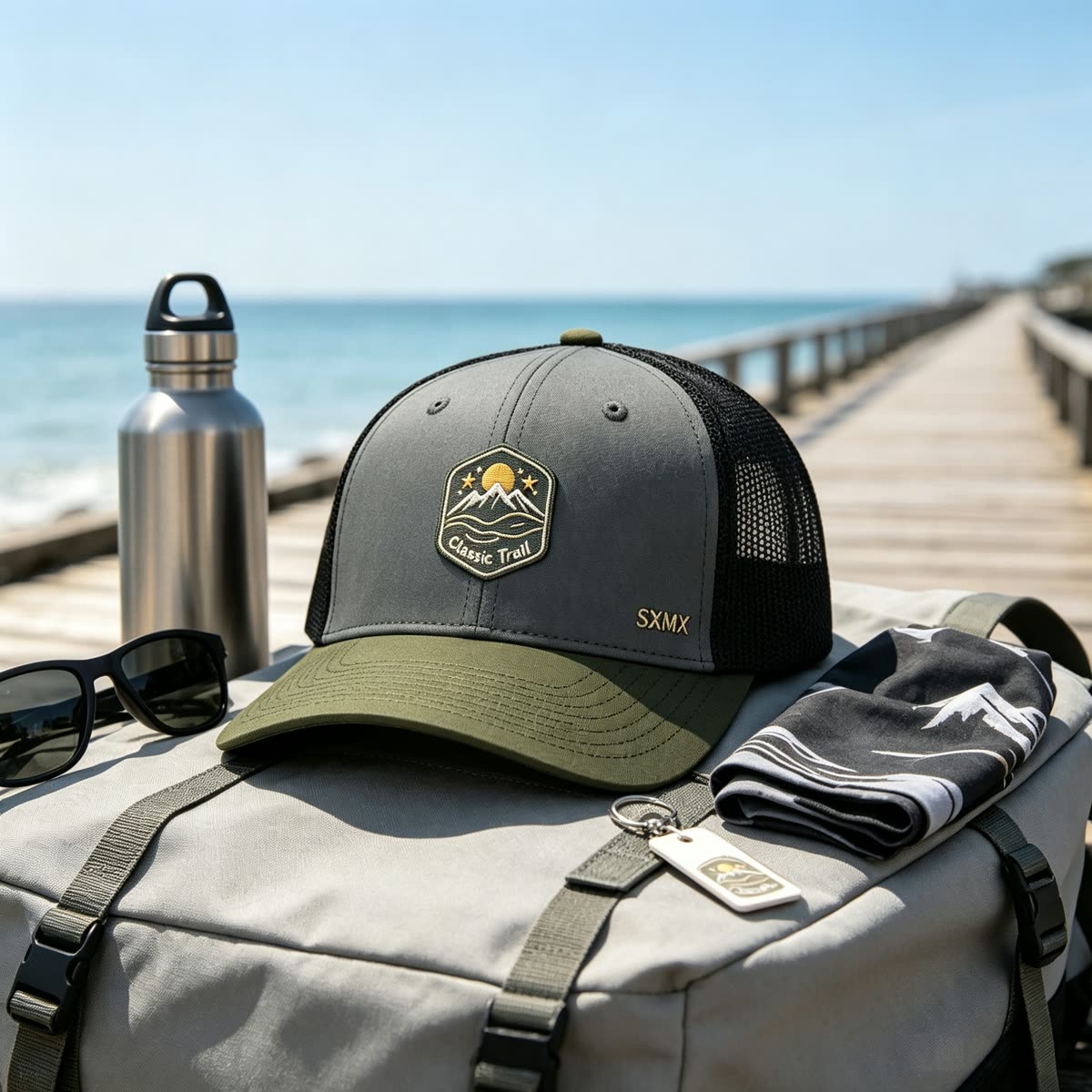 Custom Mountain Patch Trucker Cap with Black Mesh Back scene