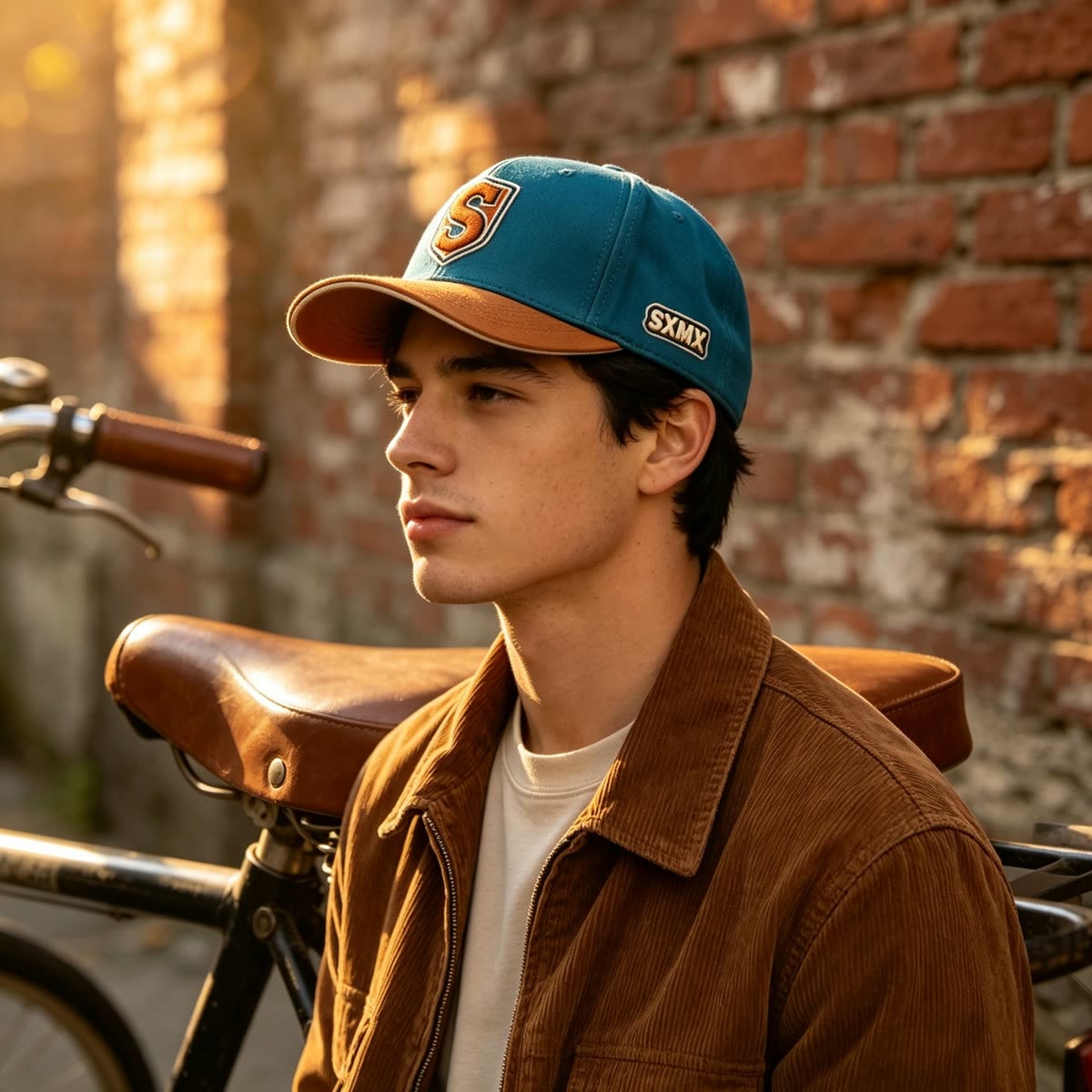 Custom Embroidered Crest Baseball Cap with Contrast Trim on model
