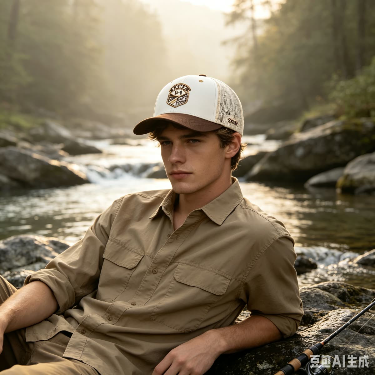 Custom Embroidered Crest Trucker Cap with Mesh Back on model