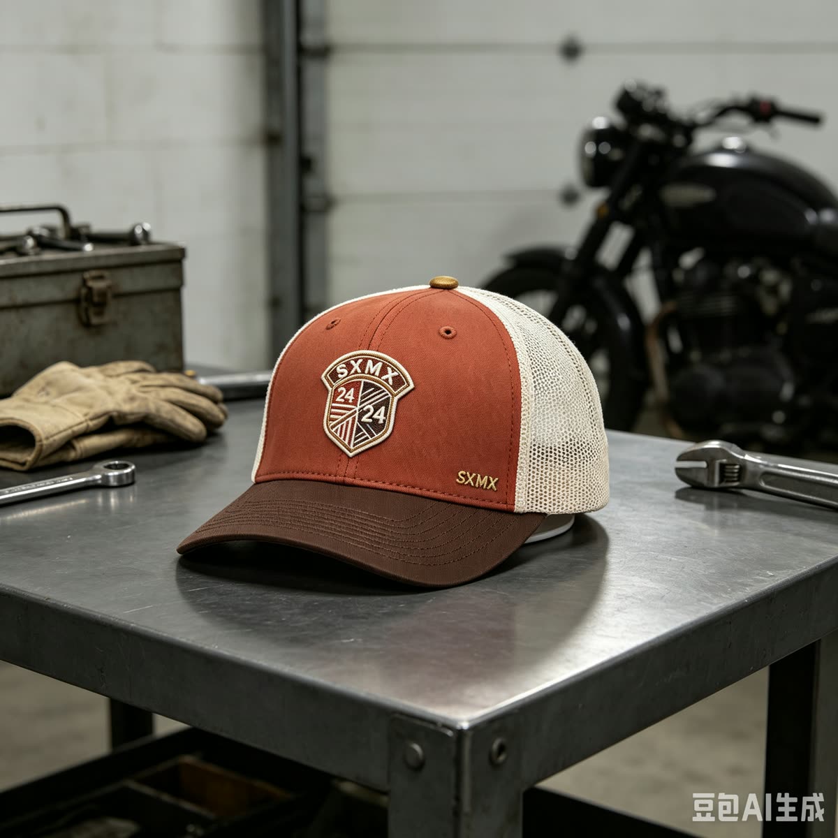 Custom Embroidered Crest Trucker Cap with Mesh Back scene