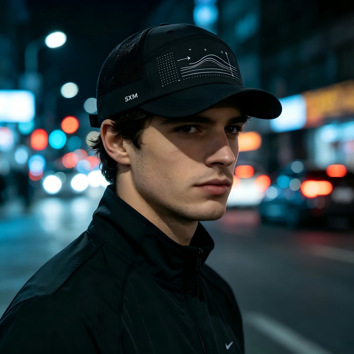 Custom Wave Chart Print Camp Cap with Mesh Back on model