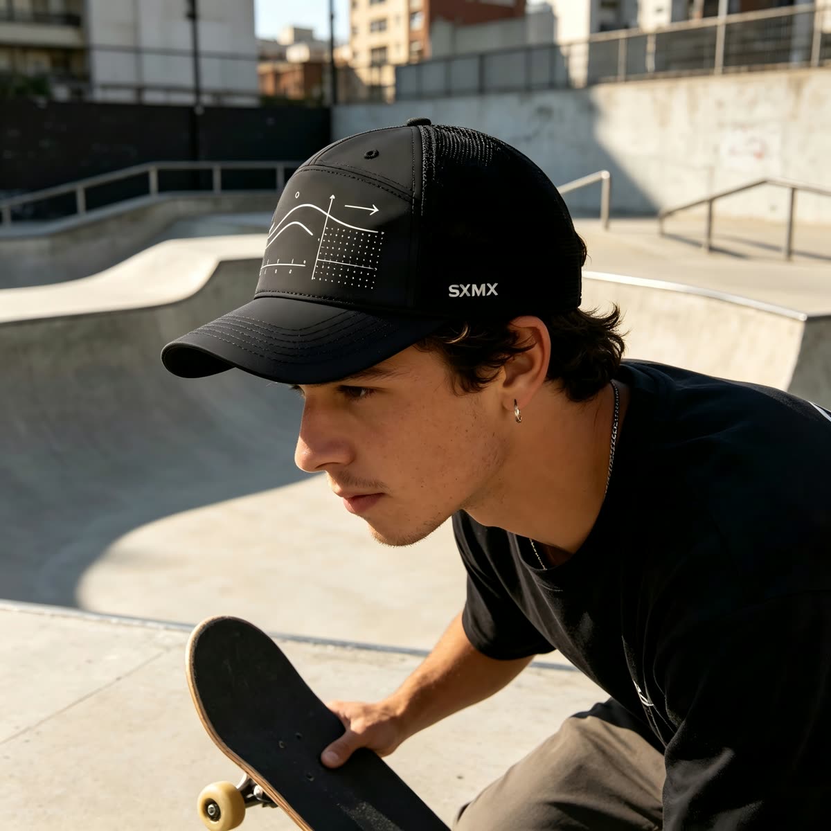 Custom Wave Chart Print Camp Cap with Mesh Back on model