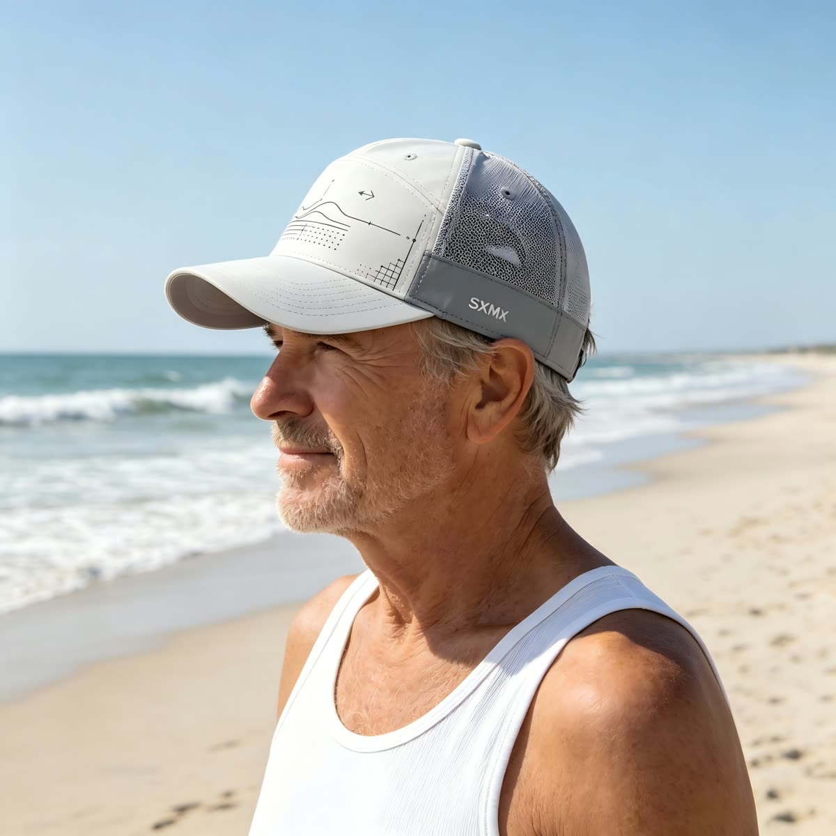 Custom Wave Chart Print Camp Cap with Mesh Back on model