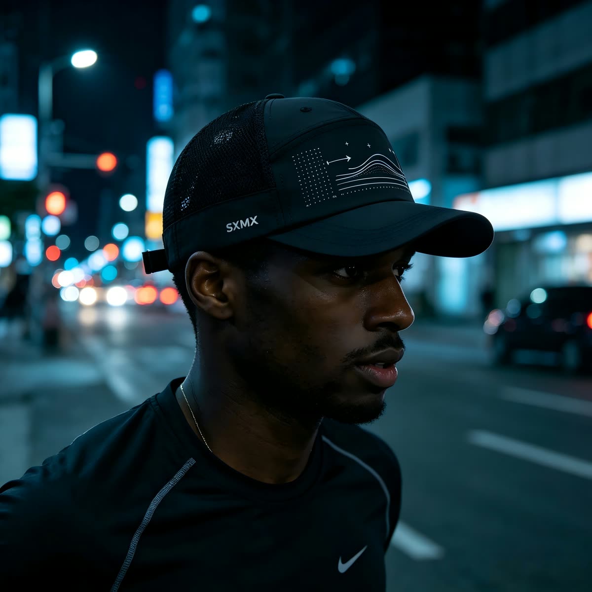 Custom Wave Chart Print Camp Cap with Mesh Back on model