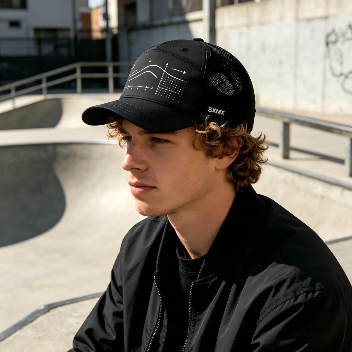 Custom Wave Chart Print Camp Cap with Mesh Back on model