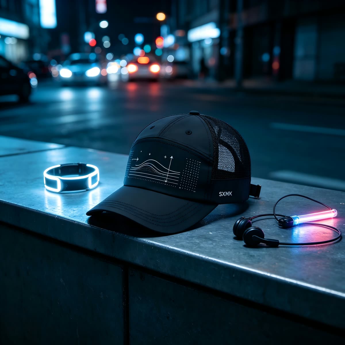 Custom Wave Chart Print Camp Cap with Mesh Back scene