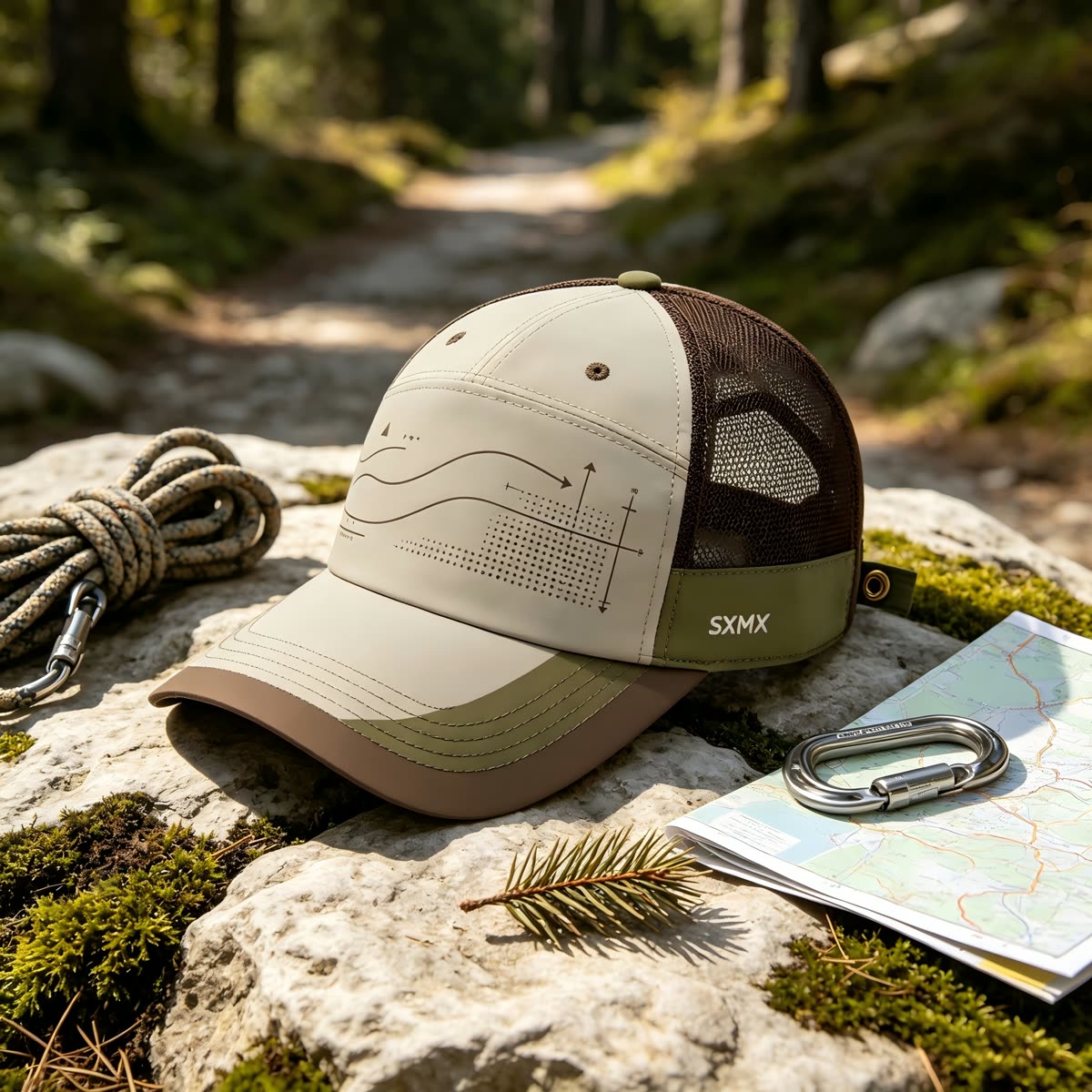 Custom Wave Chart Print Camp Cap with Mesh Back scene
