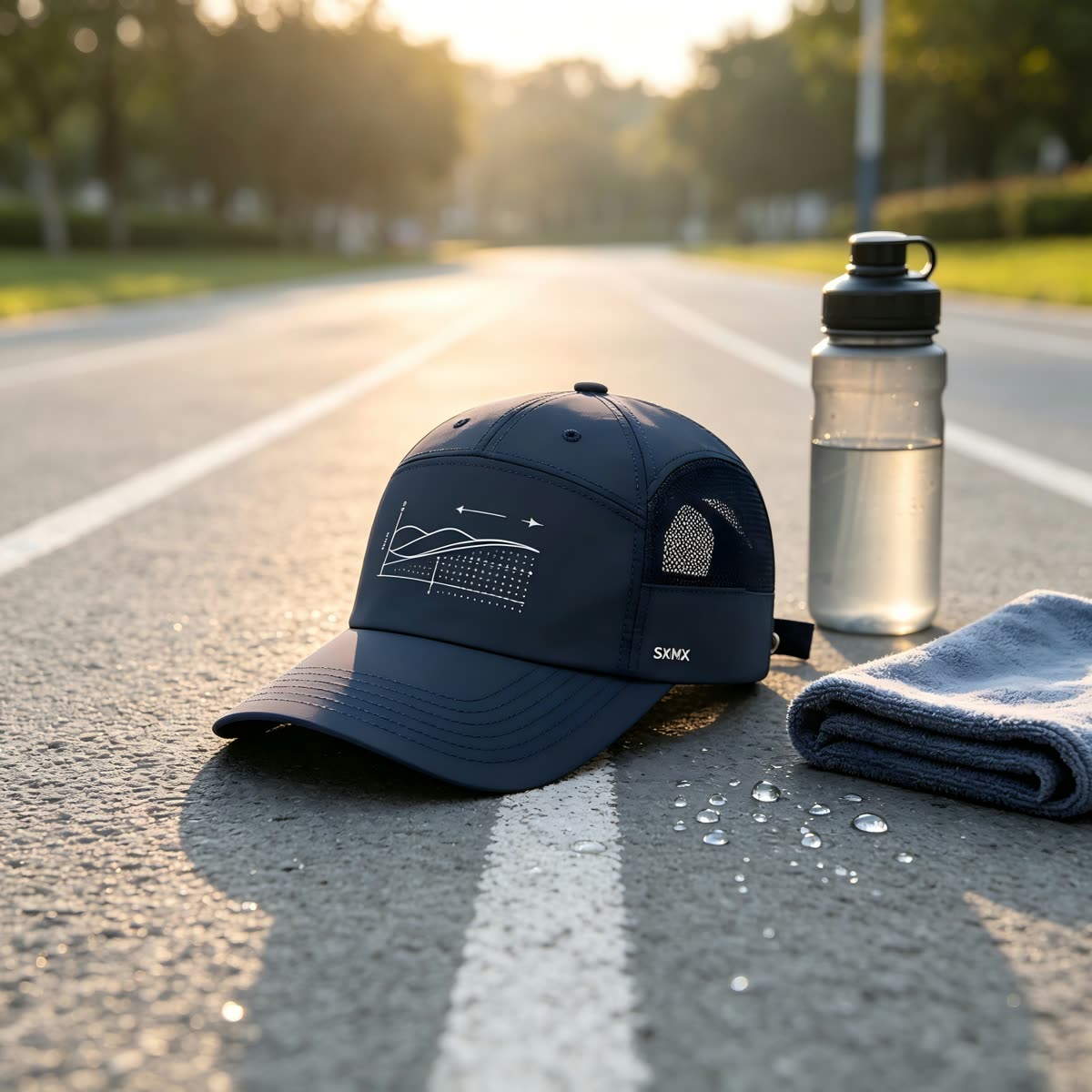 Custom Wave Chart Print Camp Cap with Mesh Back scene