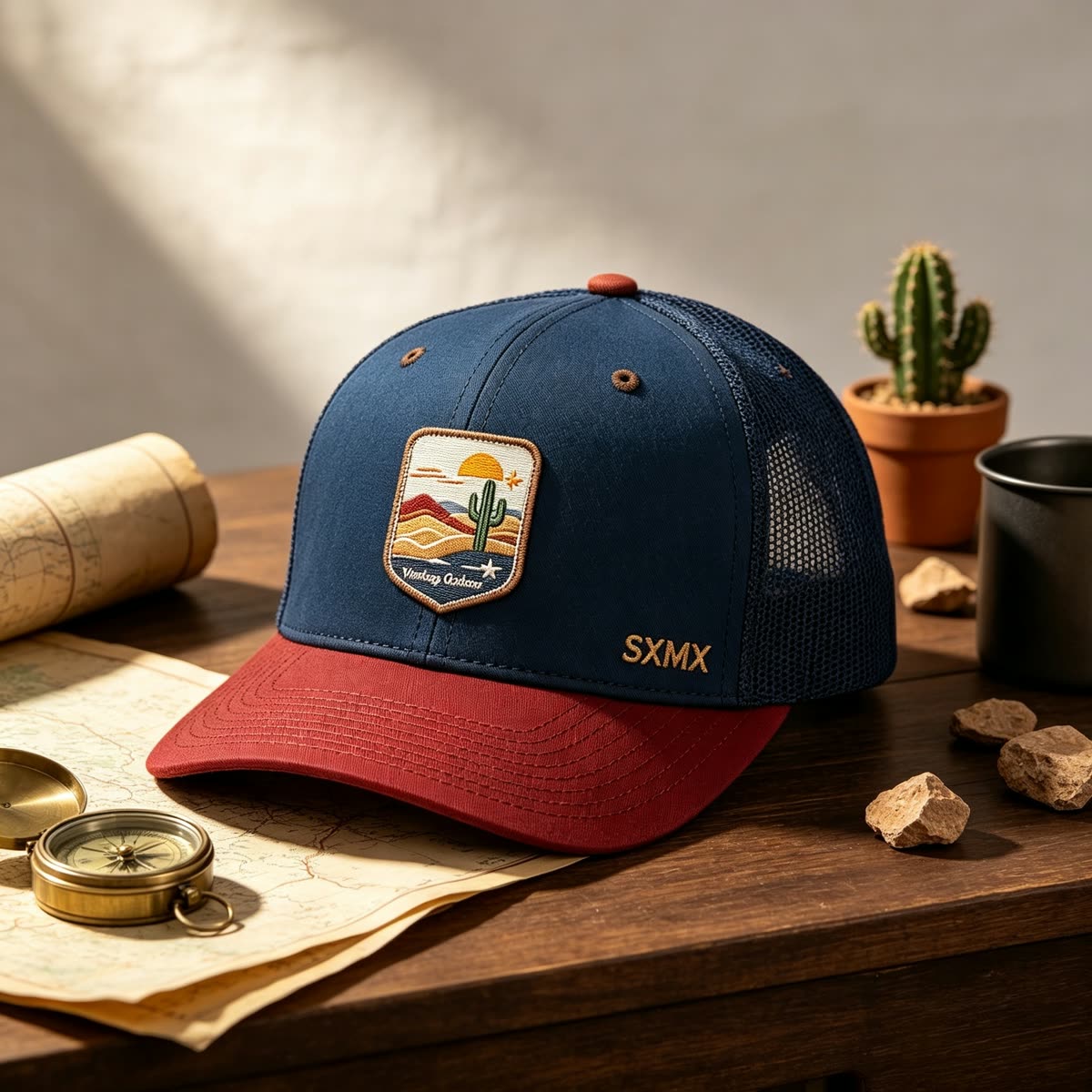 Custom Desert Sunset Patch Trucker Cap scene
