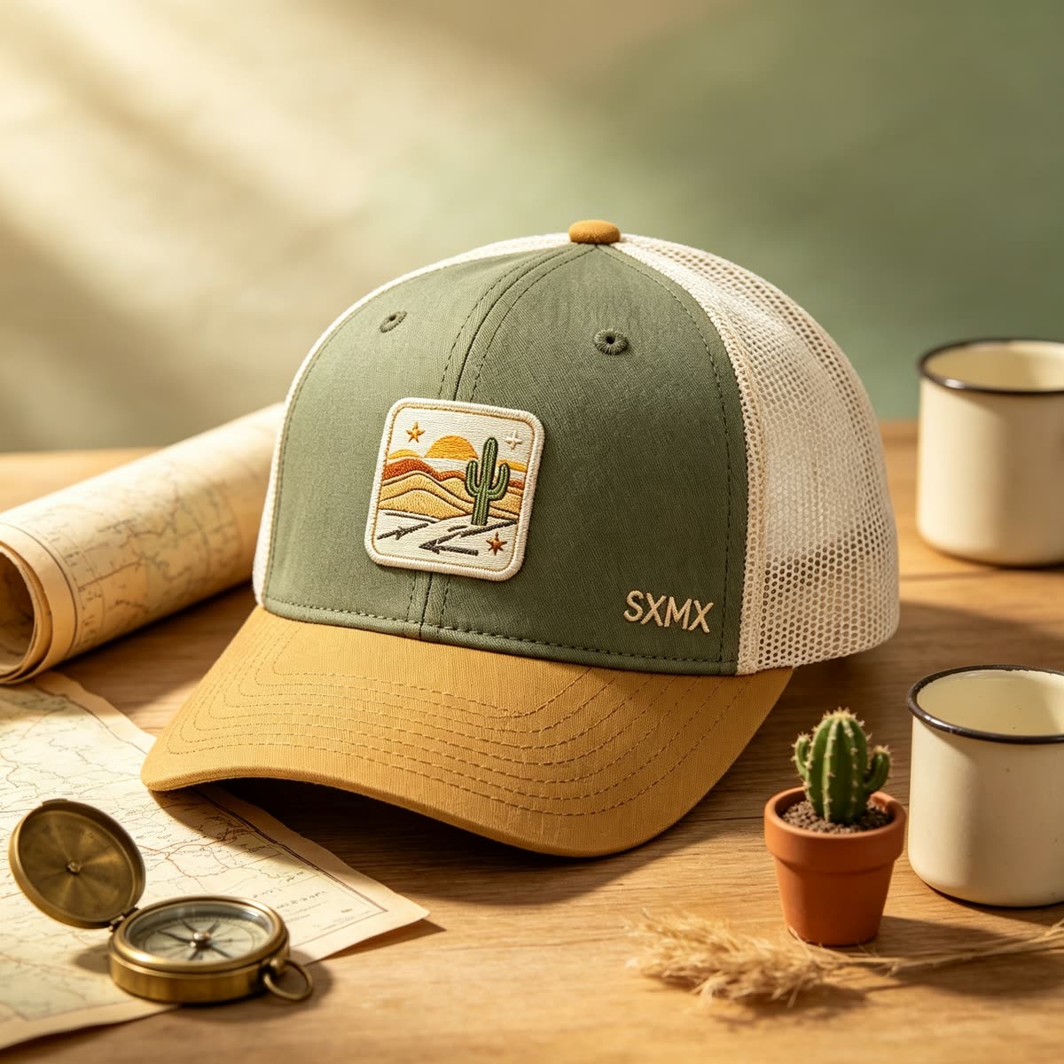 Custom Desert Sunset Patch Trucker Cap scene
