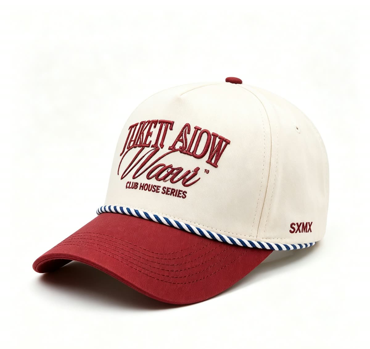 Custom Script Embroidery Camp Cap with Rope Trim - image 1