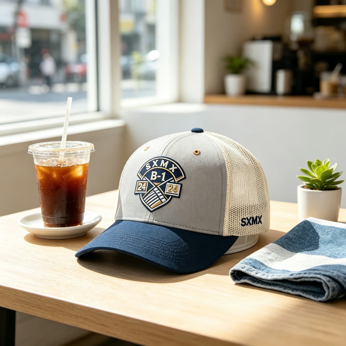 Custom Shield Badge Trucker Cap with Black Mesh Back scene