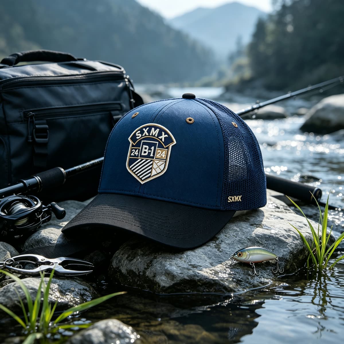 Custom Shield Badge Trucker Cap with Black Mesh Back scene