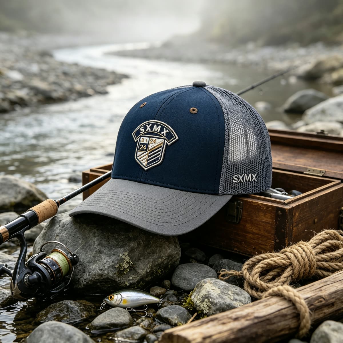 Custom Shield Badge Trucker Cap with Black Mesh Back scene