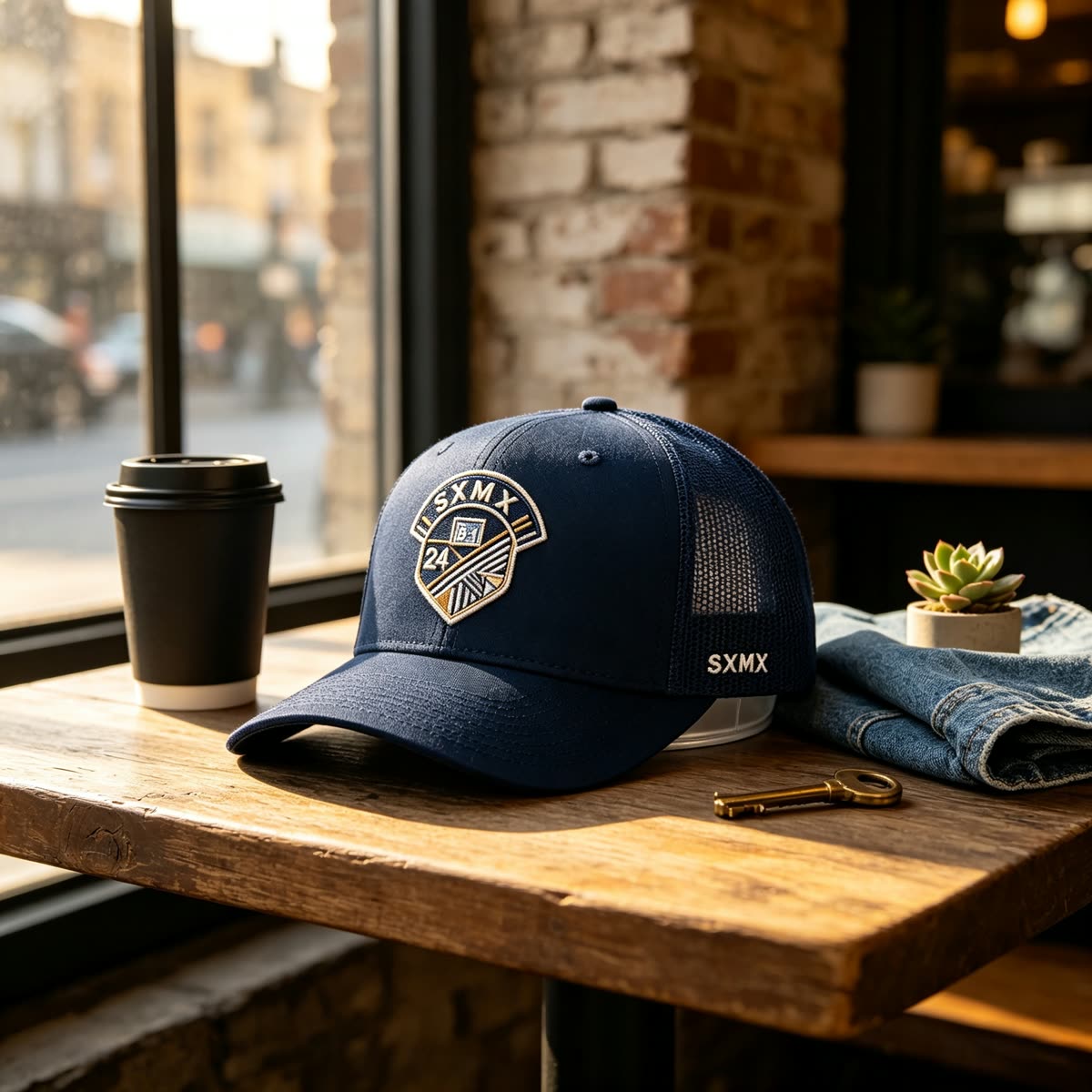 Custom Shield Badge Trucker Cap with Black Mesh Back scene