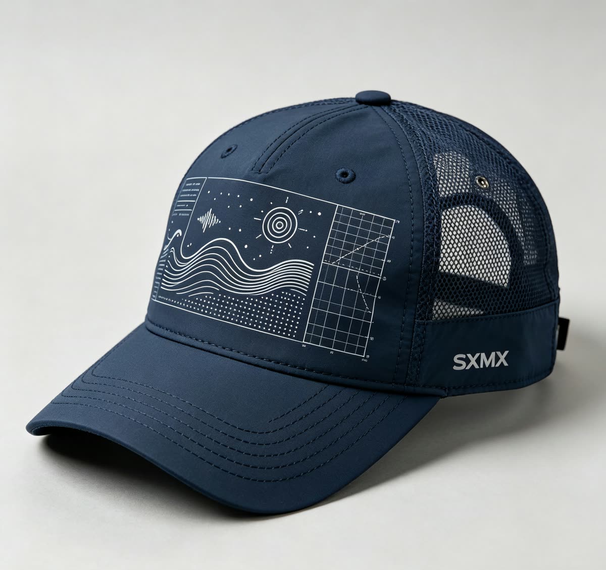 Custom Navy Wave Chart Trucker Cap with Mesh Back - image 1