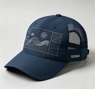 Custom Navy Wave Chart Trucker Cap with Mesh Back