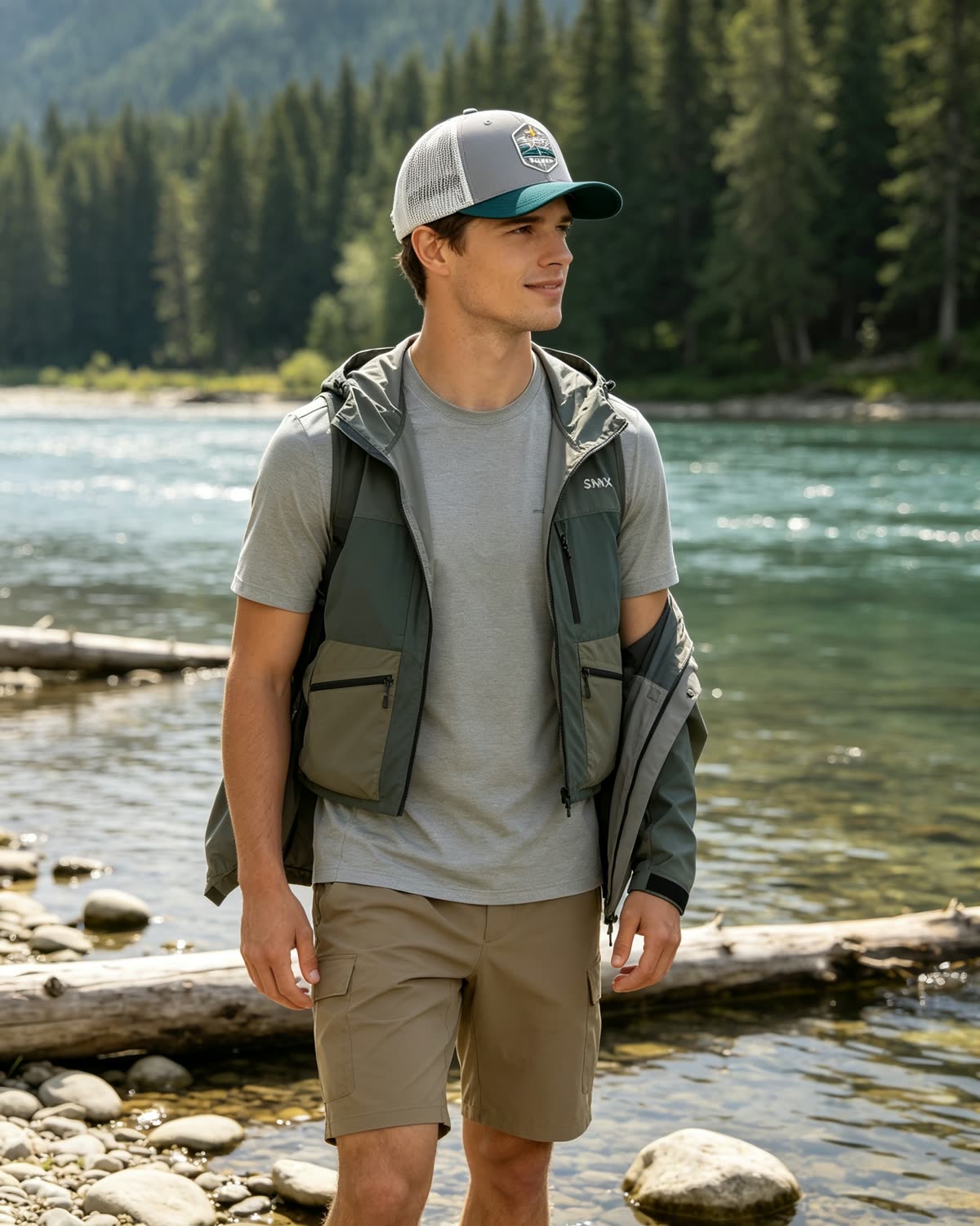 Custom Mountain Wave Patch Trucker Cap with Mesh Back on model