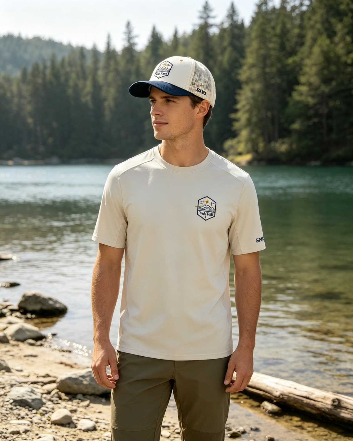 Custom Mountain Wave Patch Trucker Cap with Mesh Back on model