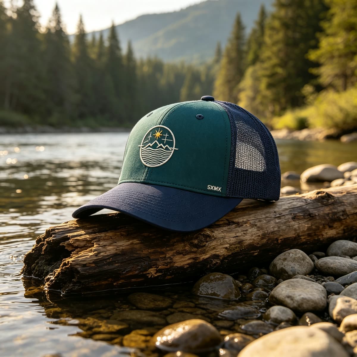 Custom Mountain Wave Patch Trucker Cap with Mesh Back scene