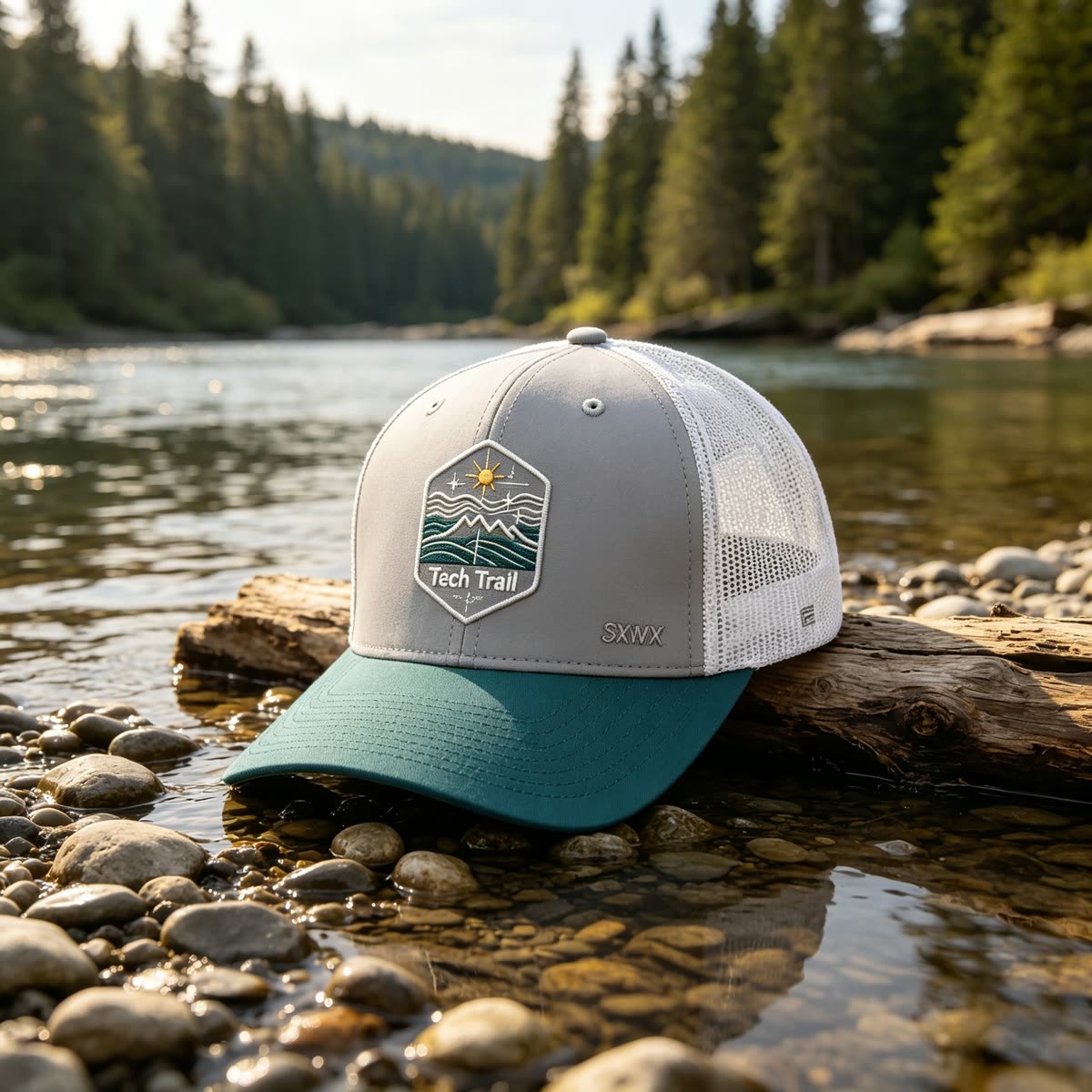 Custom Mountain Wave Patch Trucker Cap with Mesh Back scene