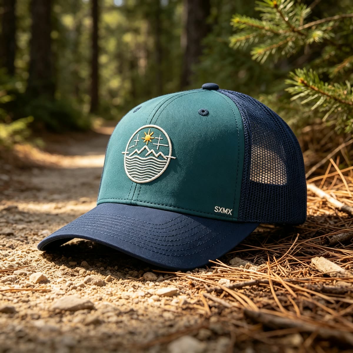 Custom Mountain Wave Patch Trucker Cap with Mesh Back scene
