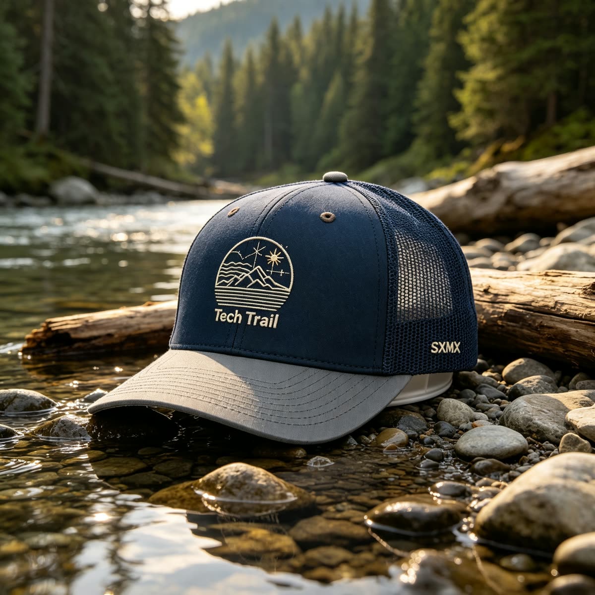 Custom Mountain Wave Patch Trucker Cap with Mesh Back scene