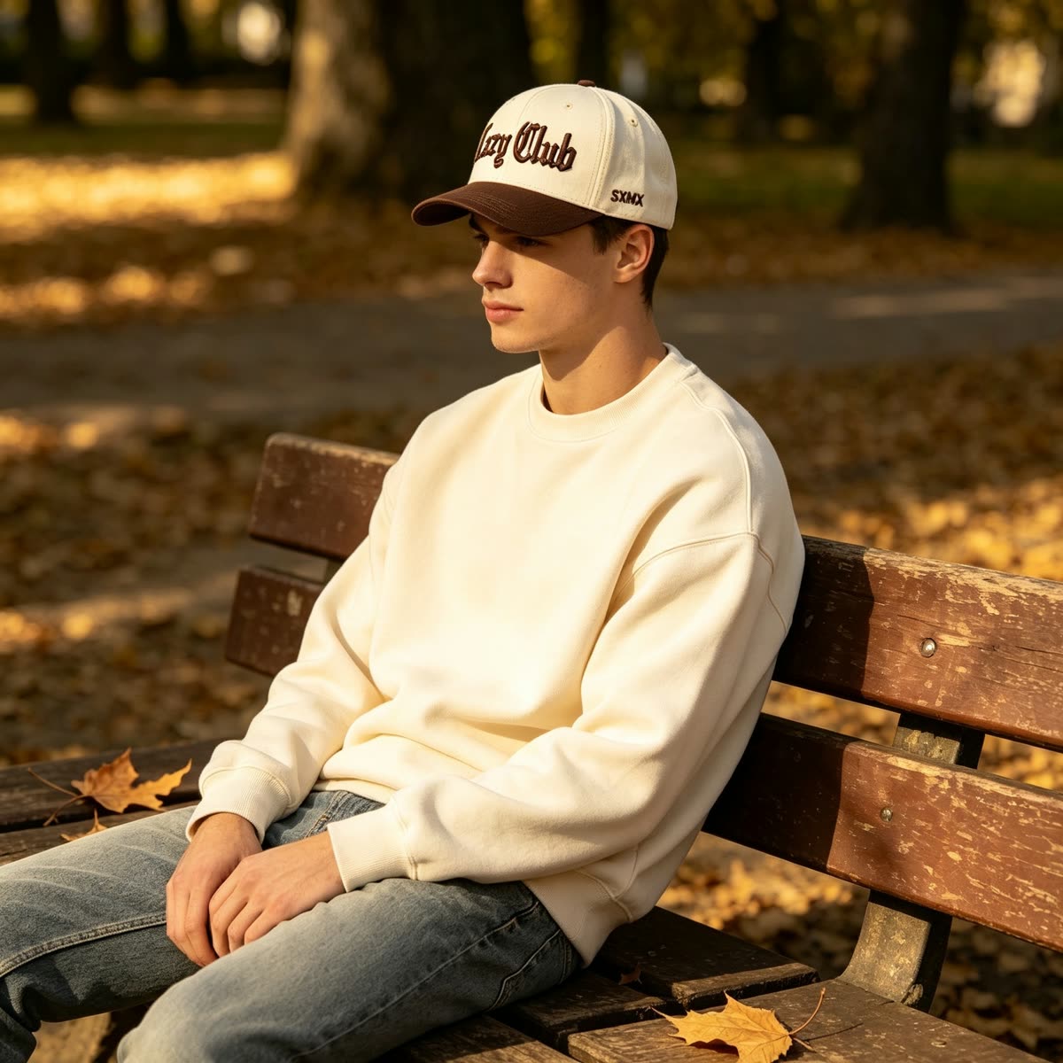 Custom Embroidered Lettering Camp Cap with Contrast Brim on model