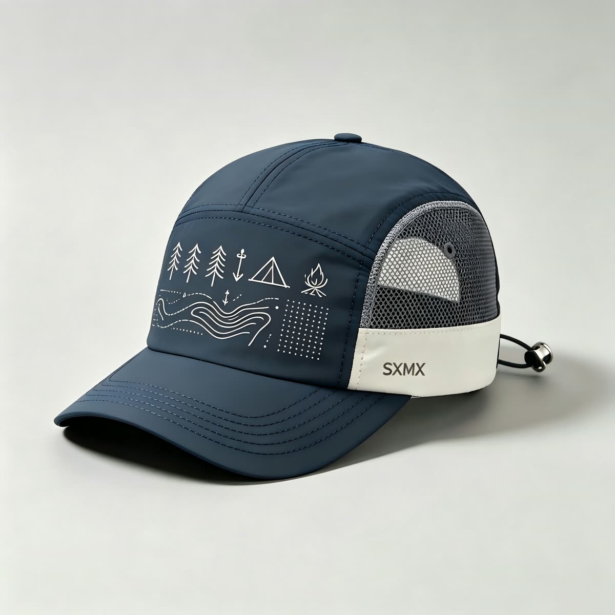 Custom Camping Icons Print Camp Cap with Mesh Panel scene