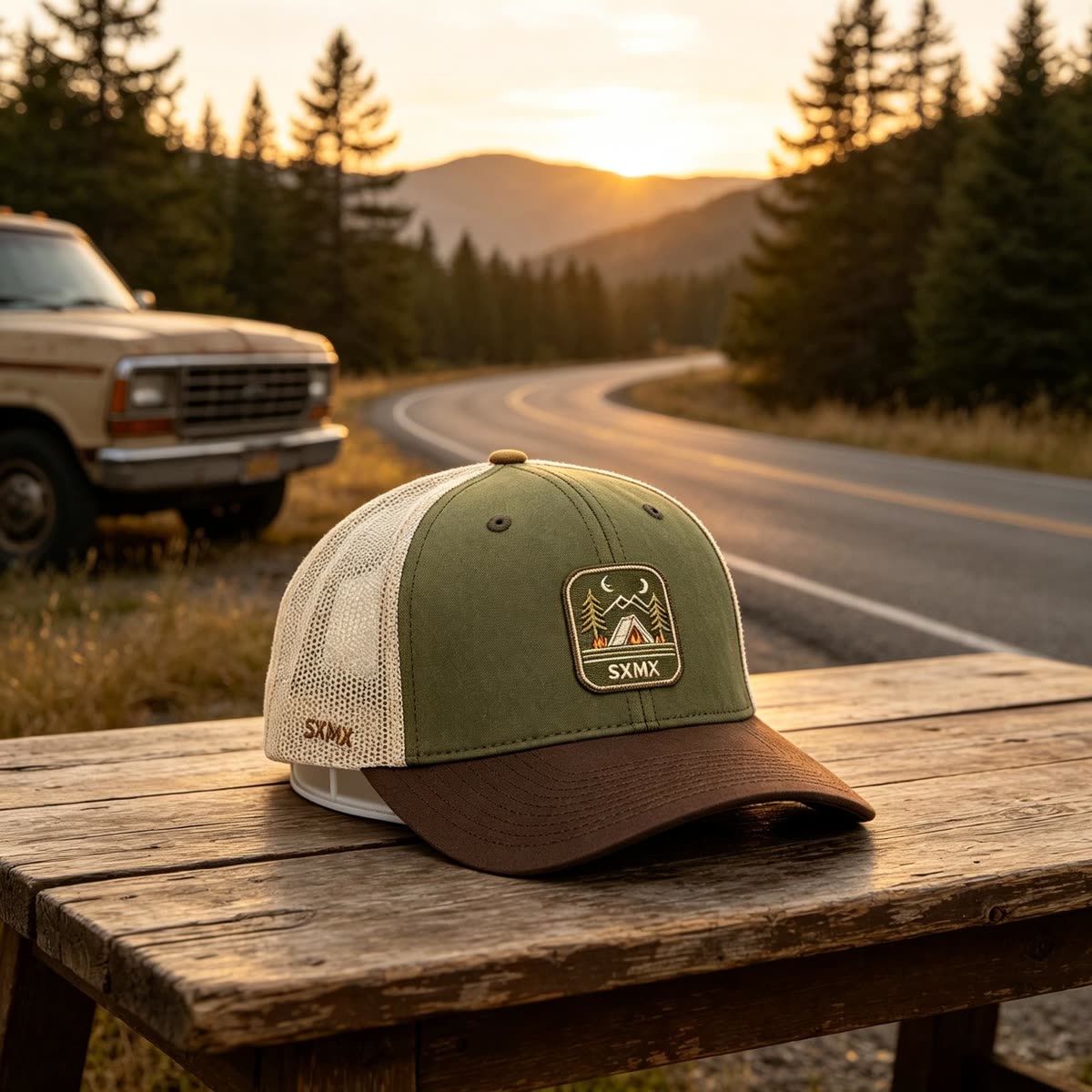 Custom Camping Scene Patch Trucker Cap scene