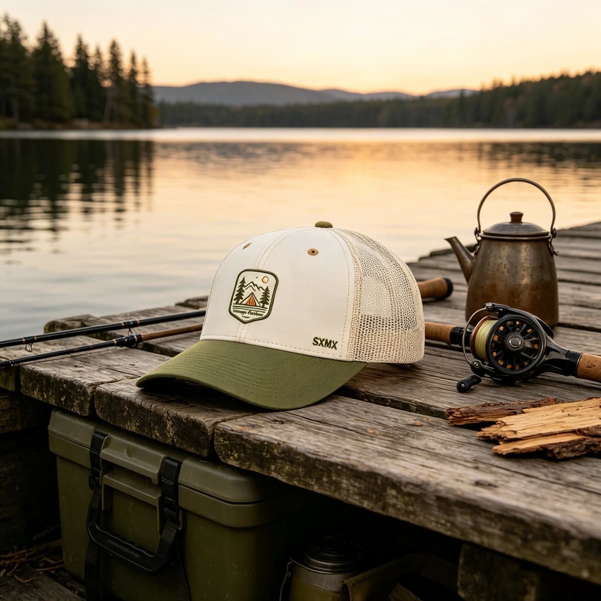 Custom Camping Scene Patch Trucker Cap scene