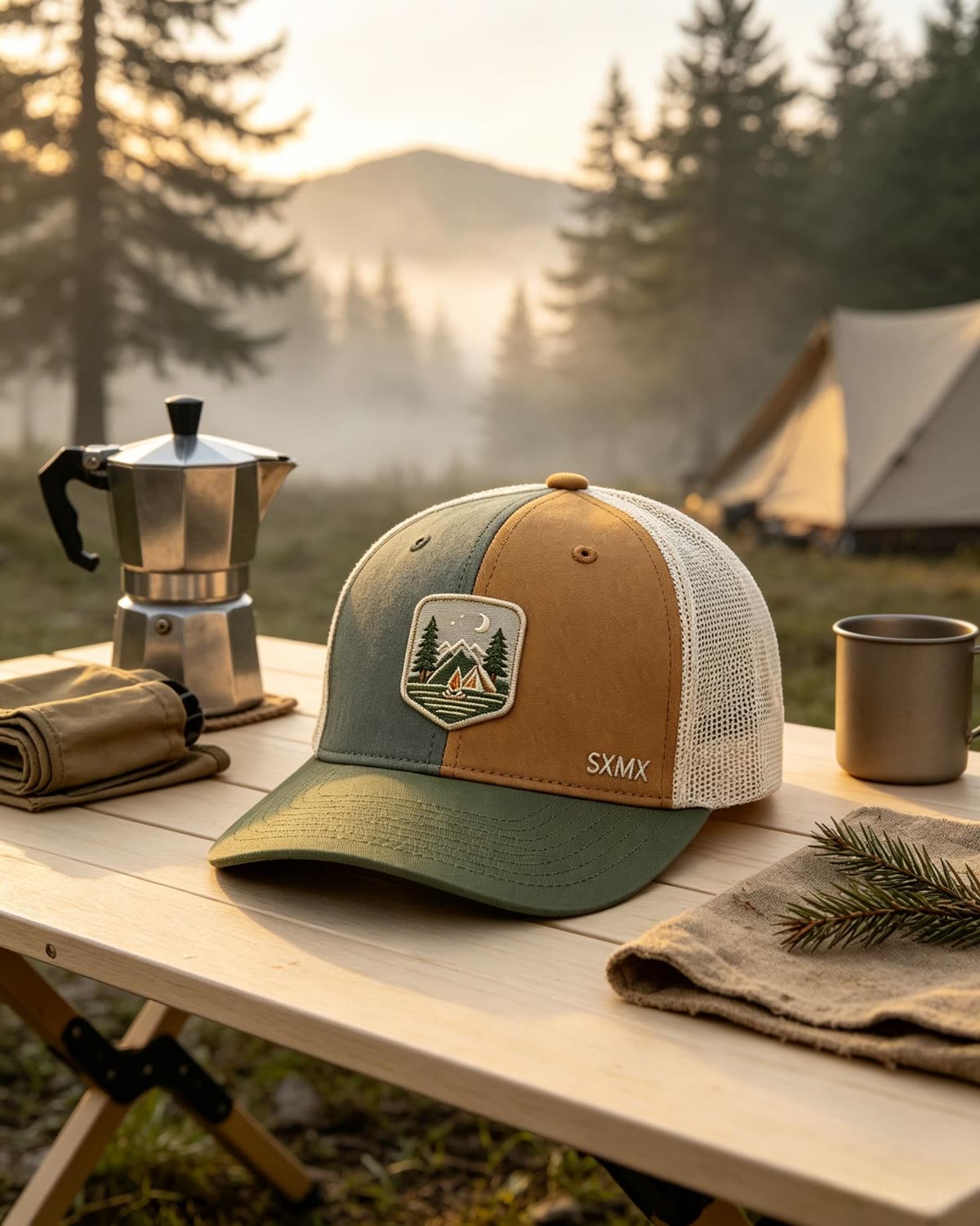Custom Camping Scene Patch Trucker Cap scene