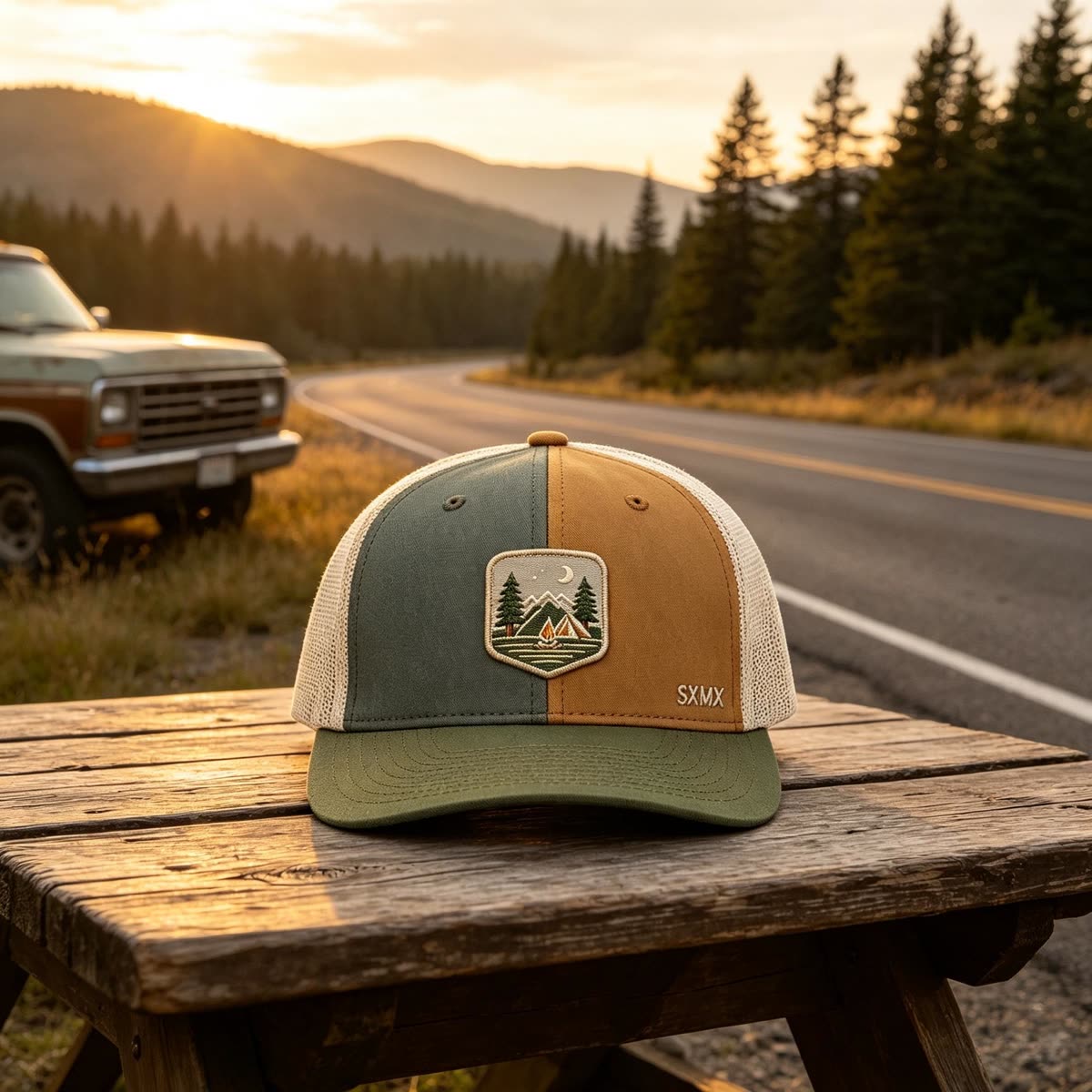 Custom Camping Scene Patch Trucker Cap scene