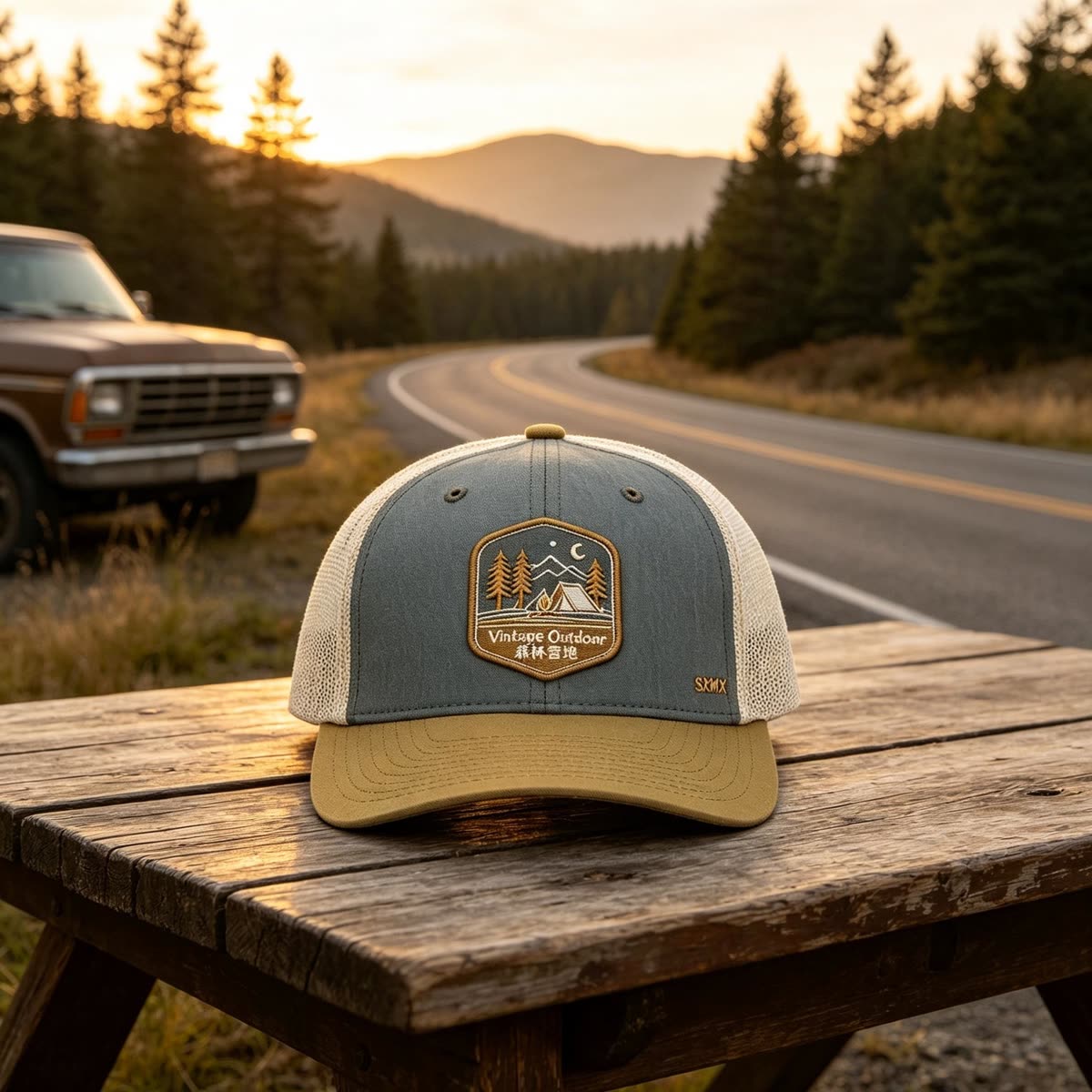 Custom Camping Scene Patch Trucker Cap scene