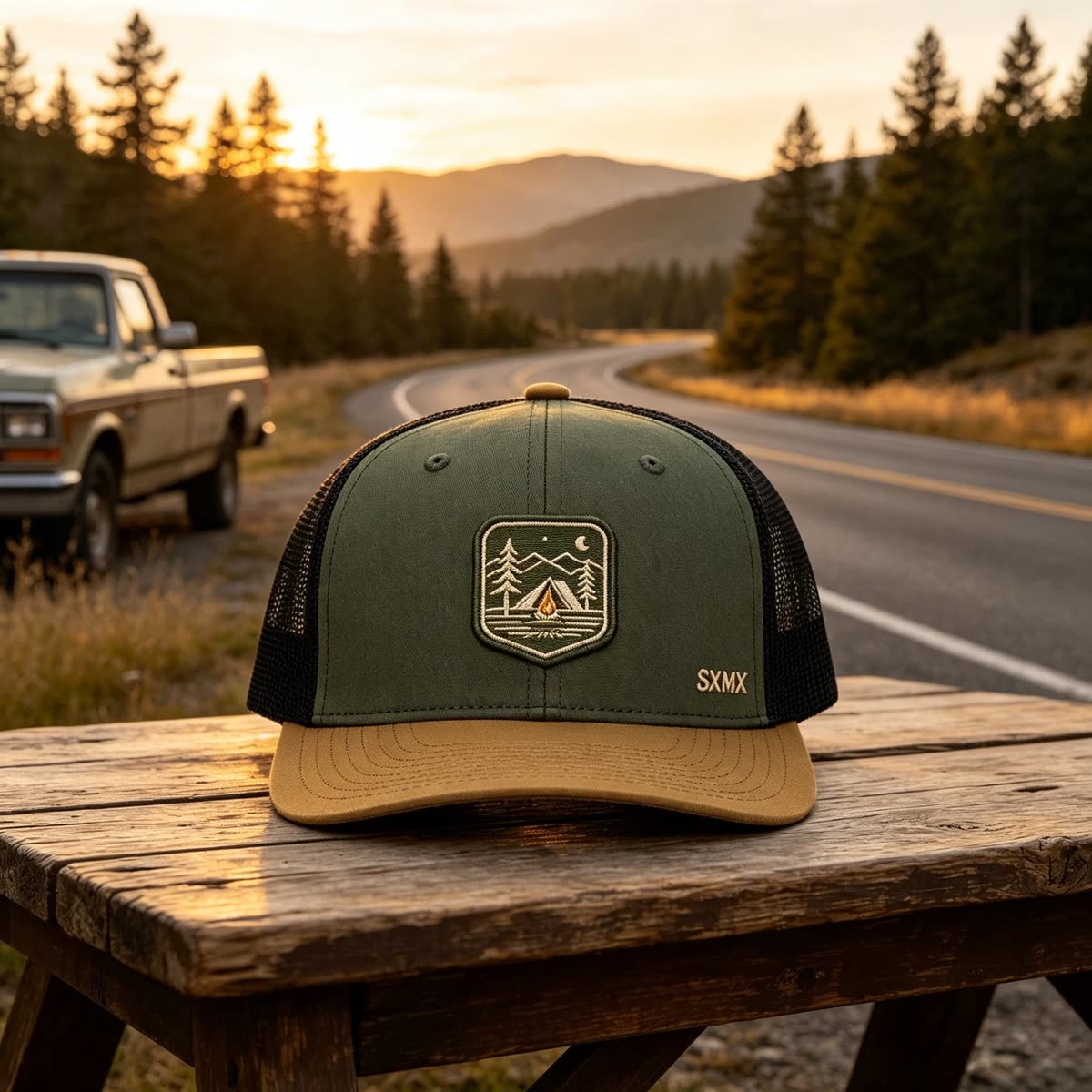 Custom Camping Scene Patch Trucker Cap scene