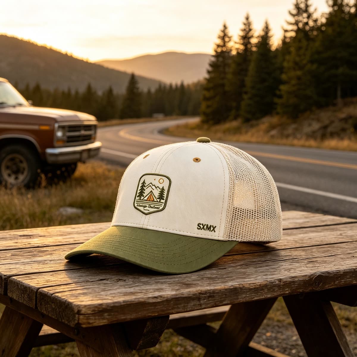 Custom Camping Scene Patch Trucker Cap scene